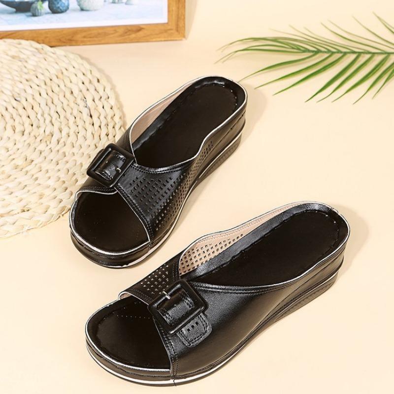 Large Size Wedge Sandals Women's Summer New Style Belt Buckle Fashion Lightweight Slippers Women