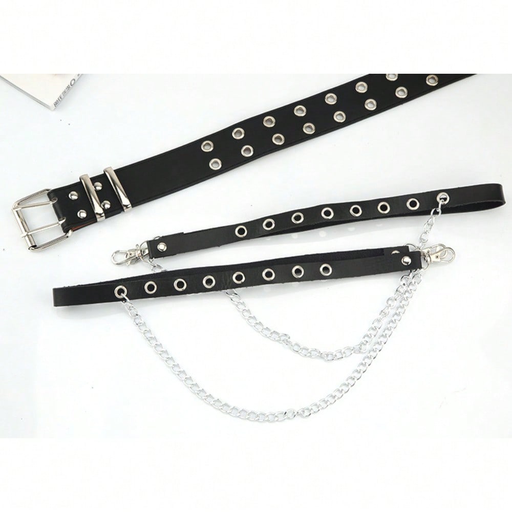 Punk Style Double Row Buttonhole Belt Decorative Belt Chain Strap Belt