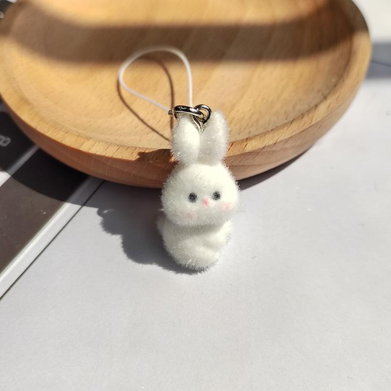 Resin Fluffy Cute Abashed Rabbit Keychains Phone Lanyard For Friend Gift Lovely Bunny Animal Pet Pendant Bag Earphone Case Chain