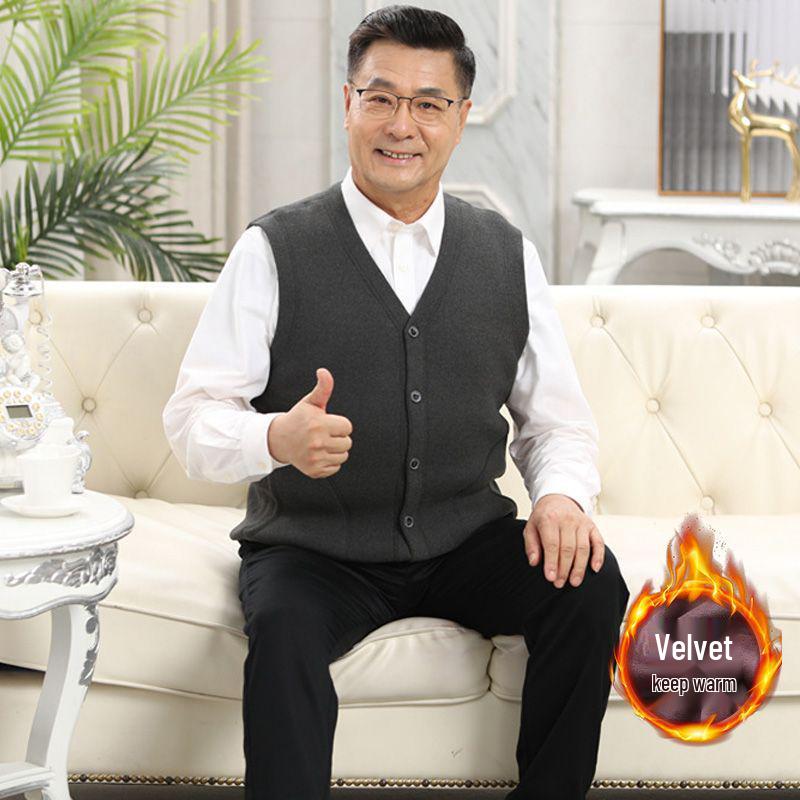 

Men s Double-Breasted Warm Top Cardigan, Plus Velvet Thickened for Autumn/Winter - Ideal for Middle-Aged & Elderly Dads and Grandpas 2XL [Recommended 115-135 jin]