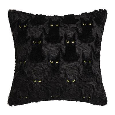 Halloween Katze Dekokissenbezug Waschbar Plüsch Jacquard Kissenbezug Lustiger Kätzchen-Druck Kissenbezug für Veranda Terrasse Wohnung