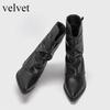 Fashion Velvet boots 2025 autumn and winter women's boots with pointed toe thick heel high heels short shoes for women metal leg boots