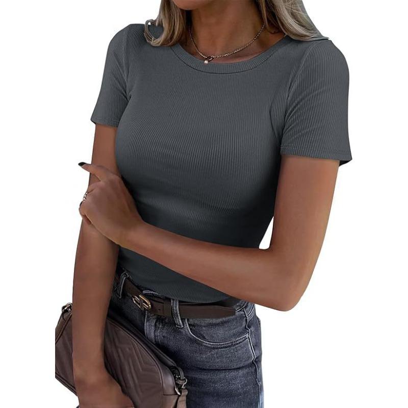 YYFS Women's Fashion Casual Summer Spring Solid Color Print Short Sleeve O-Neck Blouses & Shirts
