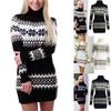 Elegant Christmas Woman Turtleneck Sweater Dress With Festive Snowflake Pattern