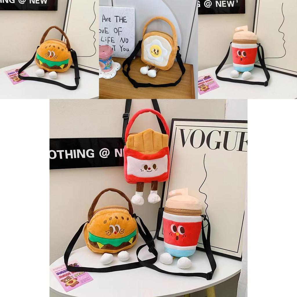 Adorable Plush Cartoon Burger Fries Soda Crossbody Bag Perfect For Girls