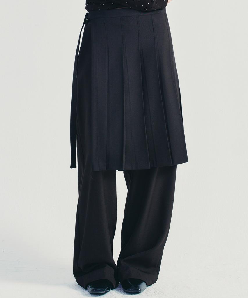 Nigaennikol Layered Pleats Wrap Skirt_Black