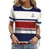 Fashion Women Retro Creative Horizontal Stripes Print T Shirt Funny Casual O-neck Short Sleeves T-shirt Summer Female Tee Shirt