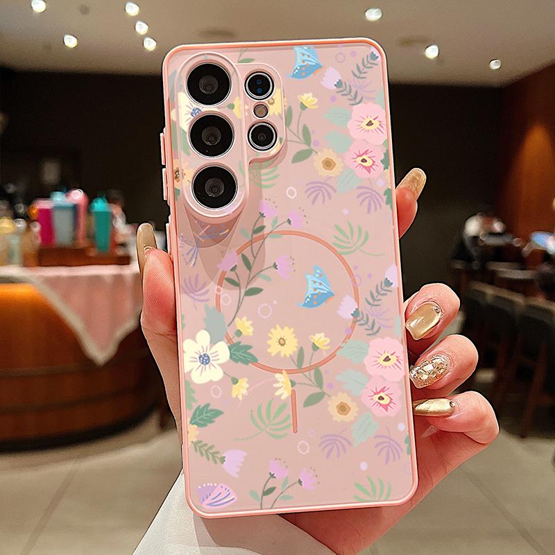 Custodia con Motivo Floreale a Cartone Animato Per Samsung Galaxy S26 Ultra S25 Edge S24 Plus S23 FE S22 A17 A54 A55 A56 A57 5G Magnetica Per Magsafe Copertura Opaca