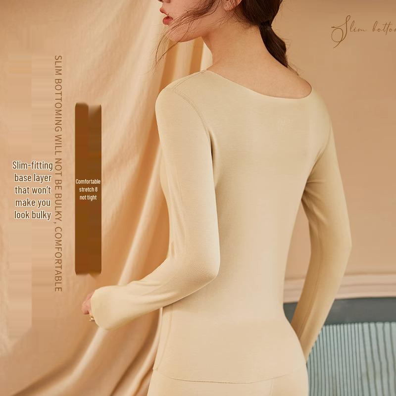Women's Seamless Thermal Underwear Set - Round Neck, Autumn/Winter Warmth