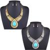 Retro Pattern Water Drop Gem Necklace & Earrings Set