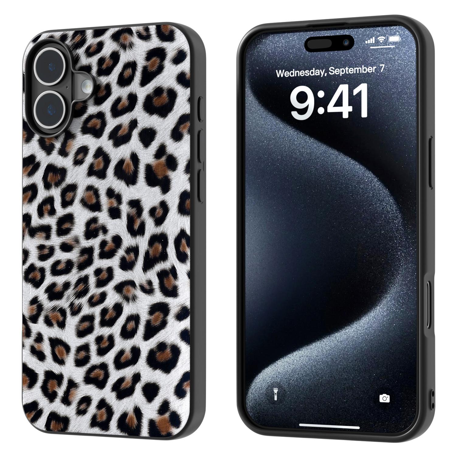 ABEEL For iPhone 16 Case PU Leather Coated TPU Leopard Phone Cover D
