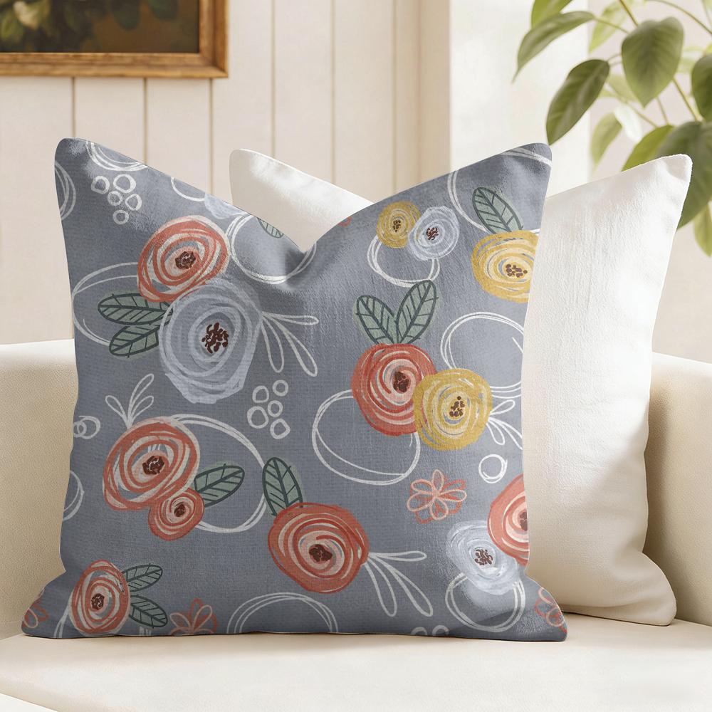 Simple and elegant flowers Cushion Cover Natural Linen Pillow Cover DoubleSided Print Cushion Cover for Sofa Home Decor