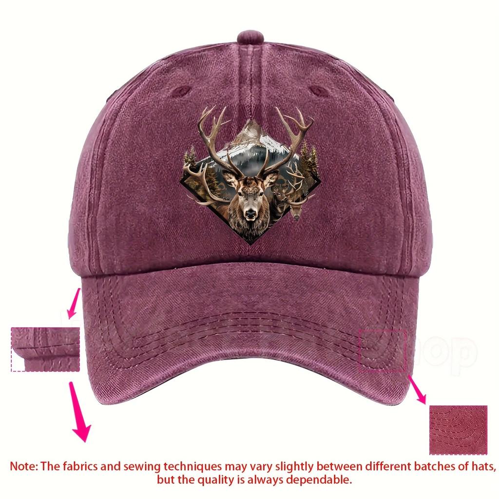 Deer Mountain Graphic Baseball Cap Washed Cotton Dad Hat Adjustable Outdoor Sports Cap