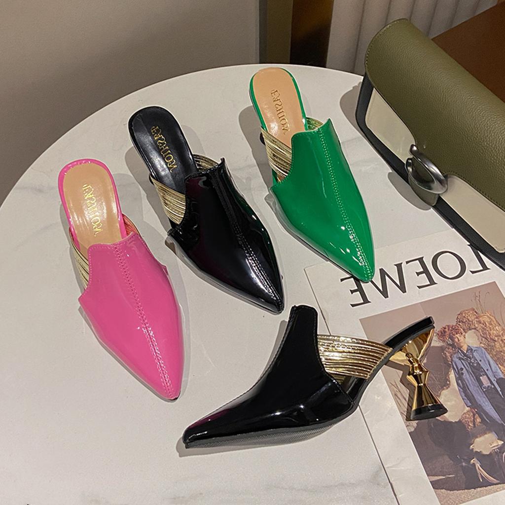 Fashion Slippers Women Summer Female Shoes Cover Toe Heeled Mules Slides 2025 Pointed High Soft Thin Sexy Female Shoes Slippers Heels Sl