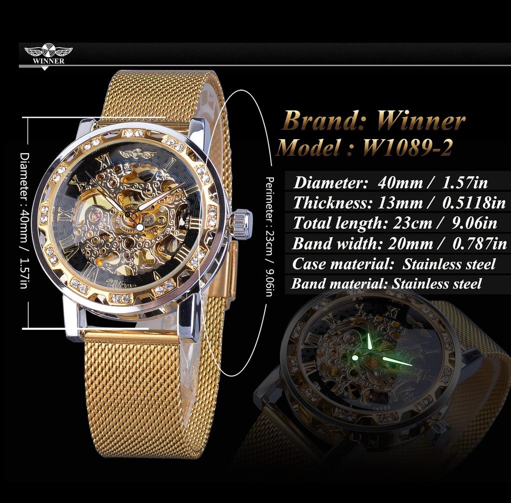 Forsining Winner Retro Manual Skeleton Watch Diamond Carving Flower Craft Men Gold Classic Roman Numerals