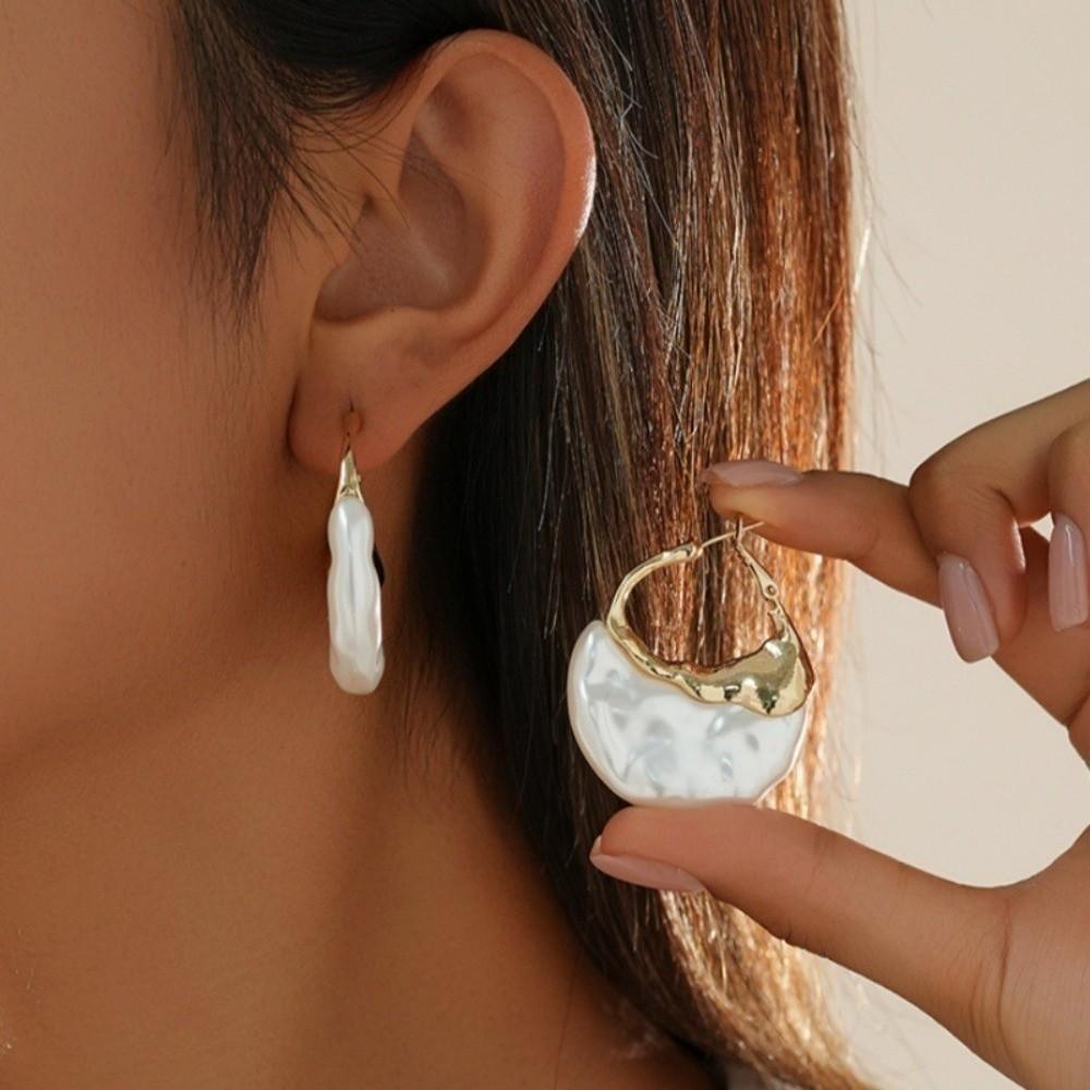 Retro Pearl Pendant Danglers Irregular Shape Bag Shape Eardrops Faux Pearl Earrings  Girls Jewelry