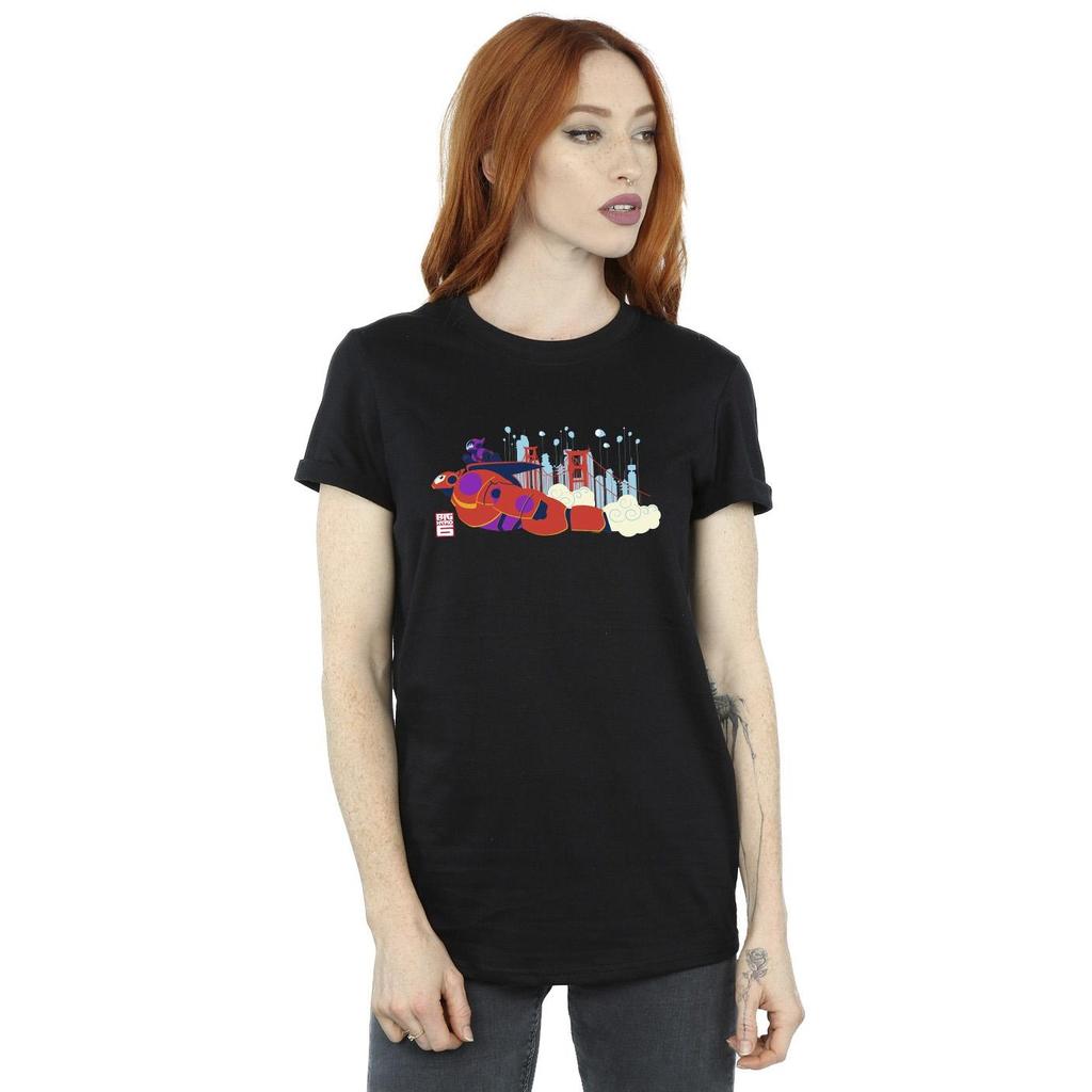 Disney Womens/Ladies Big Hero 6 Baymax Hiro Bridge Cotton Boyfriend T-Shirt