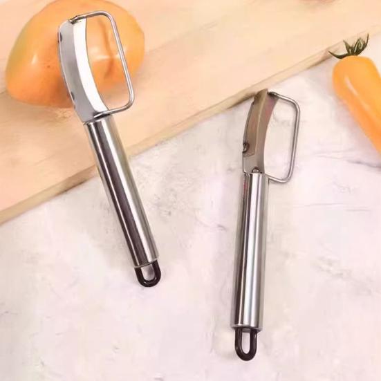Stainless Steel Stem Lettuce Peeler, Curved Blade Vegetable Peeler for Celery Kohlrabi, Ergonomic Cutter with Hanging Hole