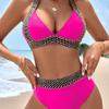 2025 Europäischer & Amerikanischer Sexy Bikini-Badeanzug für Damen mit geteiltem Rücken und ohne Rückenteil, einfarbig