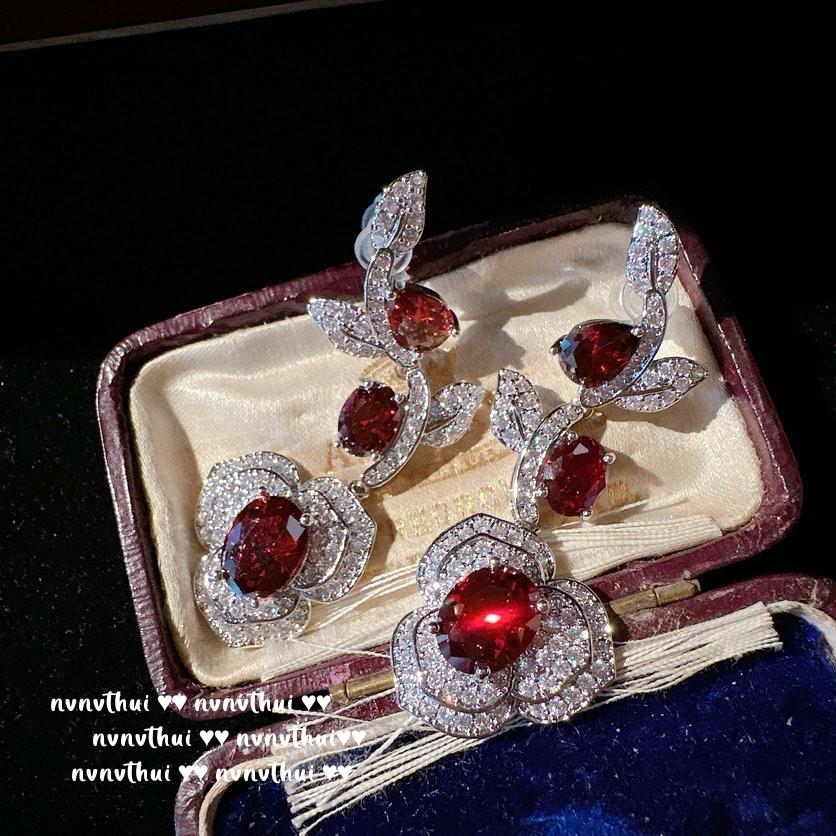 Mojito Emerald Butterfly Drop Earrings, Antique, 18K Gold Plated, Lady Red Camellia Zircon Earrings