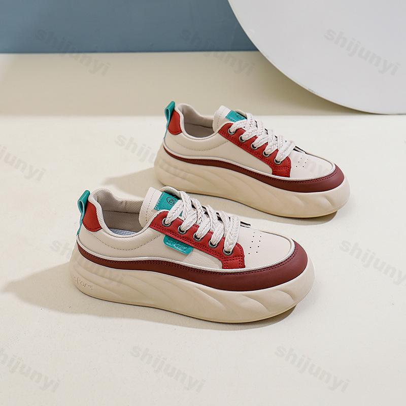 

Новые повседневные кроссовки из искусственной кожи для женщин, вулканизированные кроссовки, дышащие, спортивные, для ходьбы, бега, женские туфли на платформе, Zapatos De Mujer 40 красный