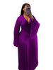 Women's Deep V Neck Long Sleeve Pleated Dress with Side Slit