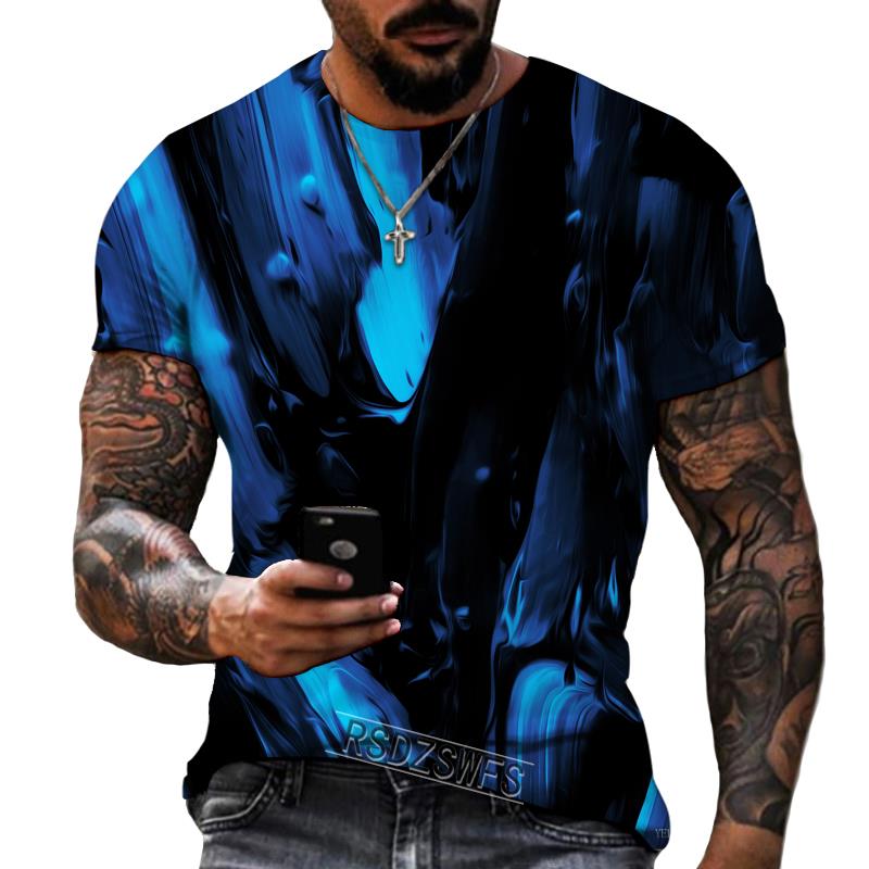 Blue And Black Color Mix And Match 3D Printing Men's Round Neck T-shirt Lycra Polyester Fabric Casual Brand Clothing Oversized