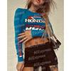 Europe American Spicy Girl Honda Tight Racing Style T-shirt Autumn e Long Sleeved Letter Printed Round Neck Tees Wild Base Shirt