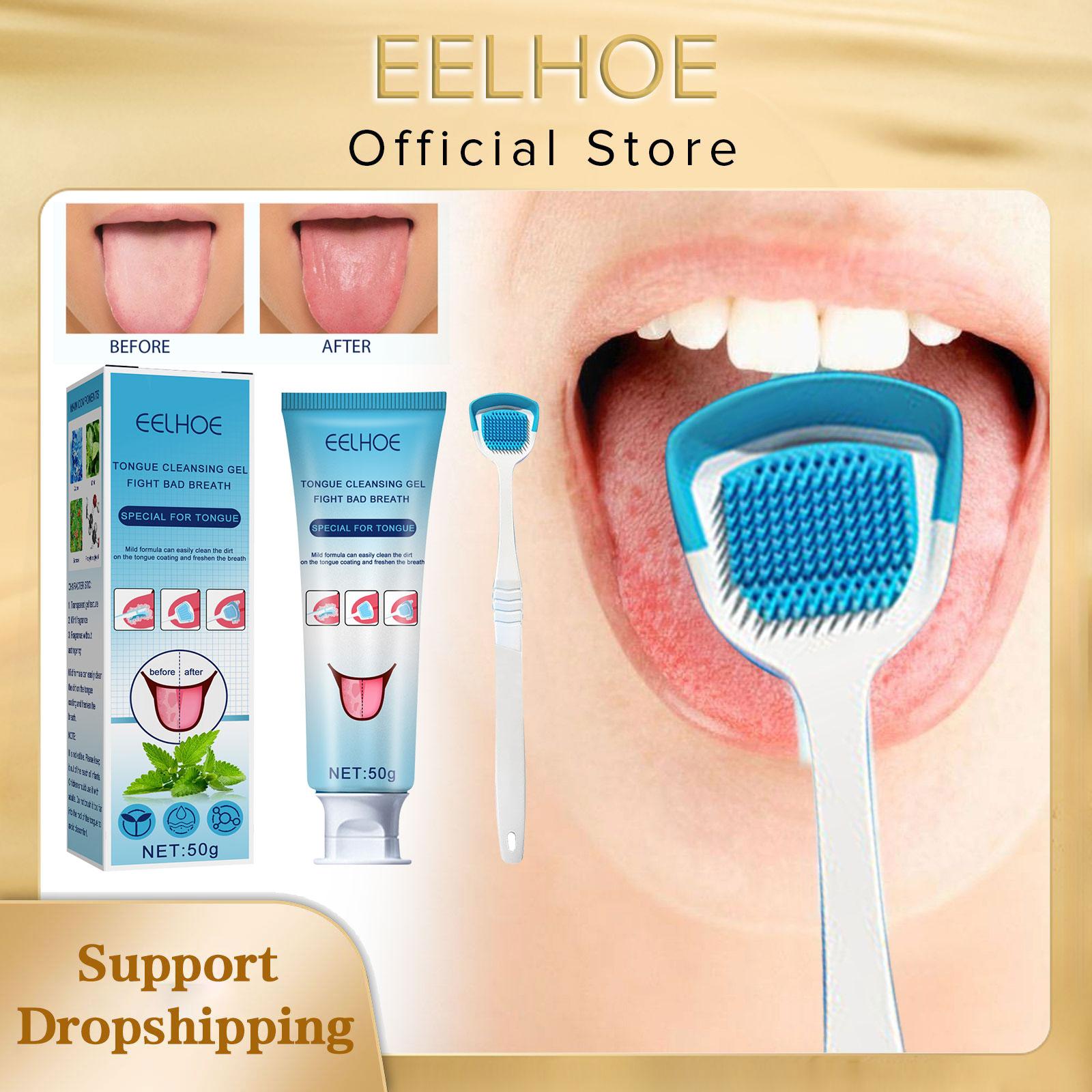 Eelhoe Tongue Cleaning Gel With Brush Oral Care Removal Odor Health Fresh Breath Care Dental Hygiene Tools Coating Cleaning Kit