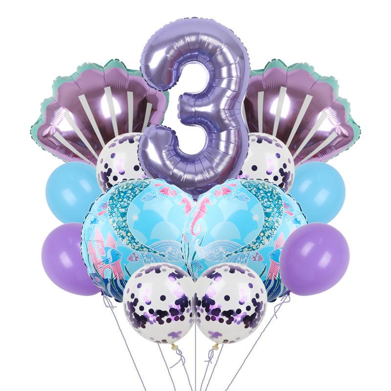 Mermaid Balloon Set Children'S 32-Inch Purple Digital Shell Children'S Birthday Party Arrangement