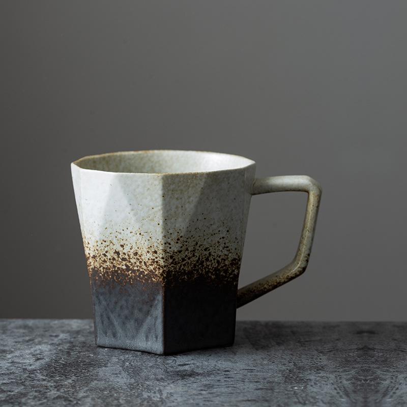 Polygonal ceramic coffee cup coarse pottery Japanese mug creative cup gift preferred water cup gift recommendation
