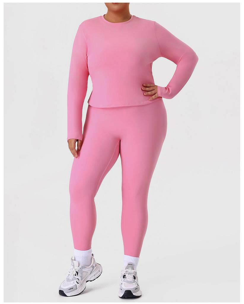 Plus Size Yoga & Running Set: Long Sleeve Top & Tight Pants for Women