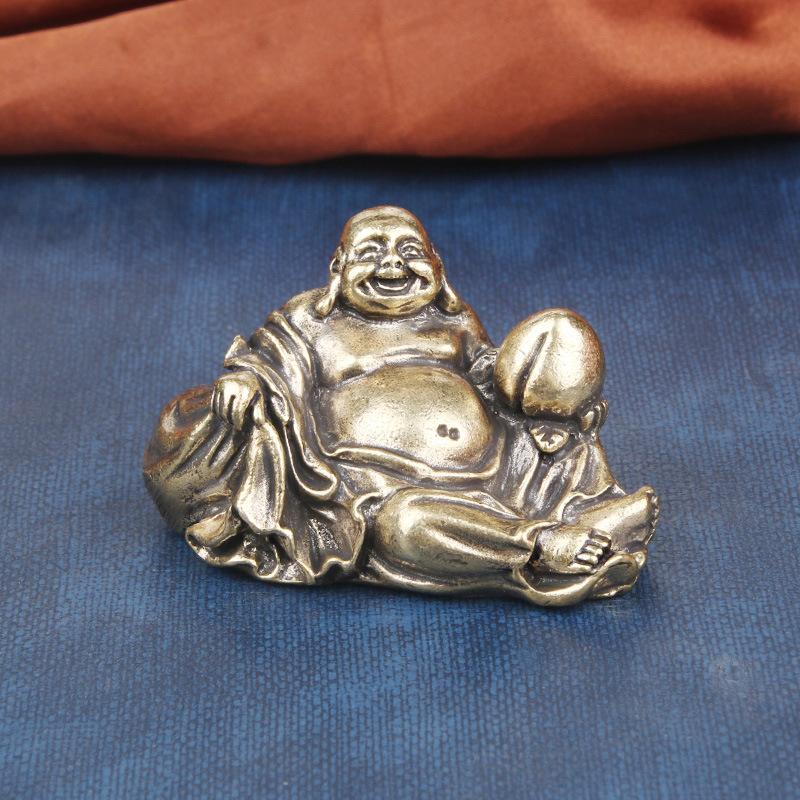 

Vintage Brass Maitreya Desktop Ornament Big Belly Laughing Bronze Sculpture Buddha Statue Craft Antique Old Copper