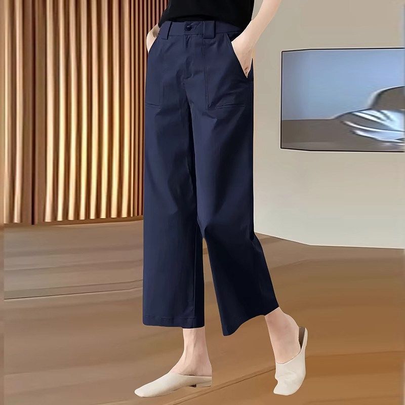

Plus Size Navy Blue All-Matching Casual Pants Women s Summer Thin Plus Size Ladies 100.00kg High Waist Slim Looking Ankle-Length Straight-Leg Pants Navy blue XL [Recommended 60-70kg]