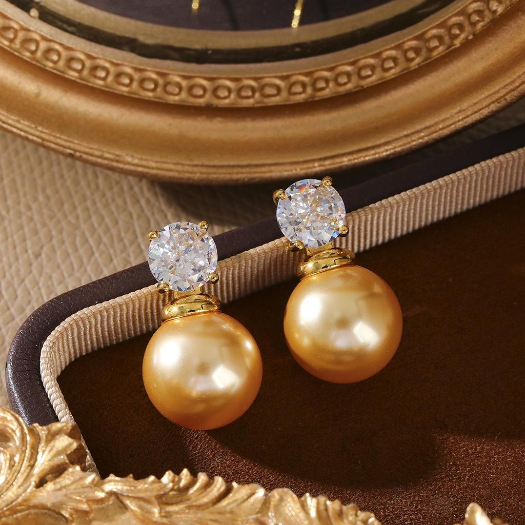 French Zircon Pearl Earrings: Elegant S925 Silver Needle Studs for a Luxurious, Versatile Look.