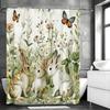 Spring Cute Bunny Shower Curtain, Floral Butterfly Bathroom Decorative Shower Curtain, Waterproof Shower Curtain with Hooks