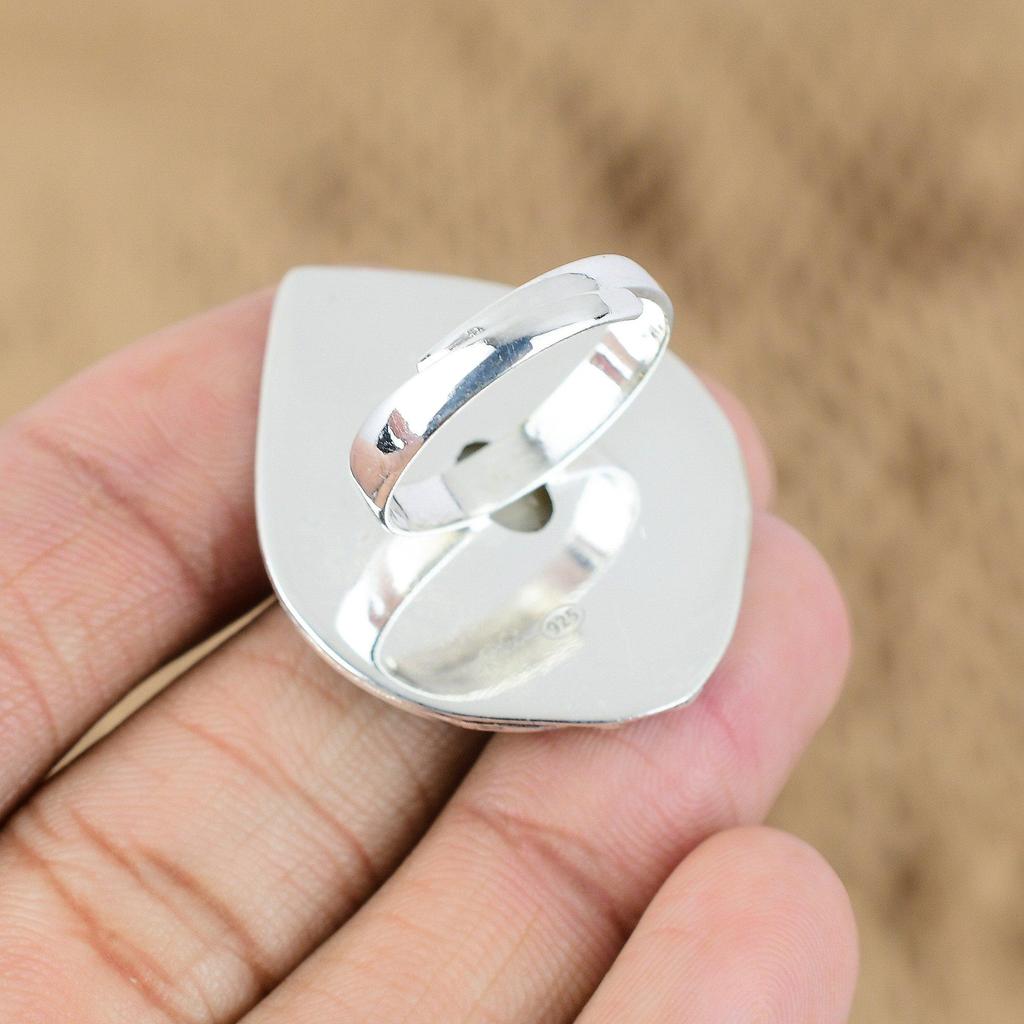 Natural Shiva Eye Shell Gemstone Promise Adjustable Ring 925 Silver For Women