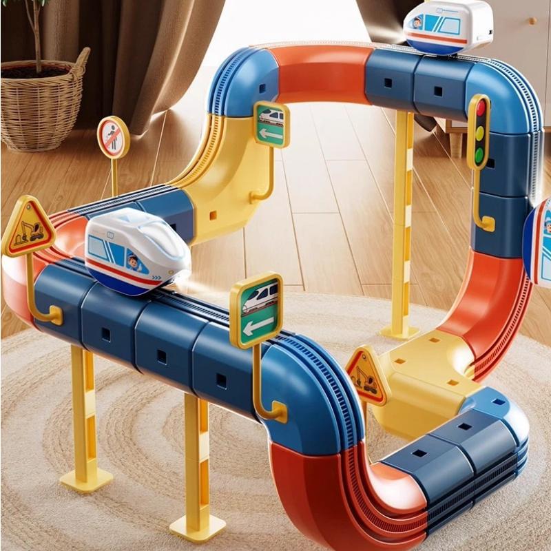 Puzzle Electromagnetic Track Construction Brick Collection Toy Anti Gravity Vehicle Railway Subway Car Montessori Children Xmas Present