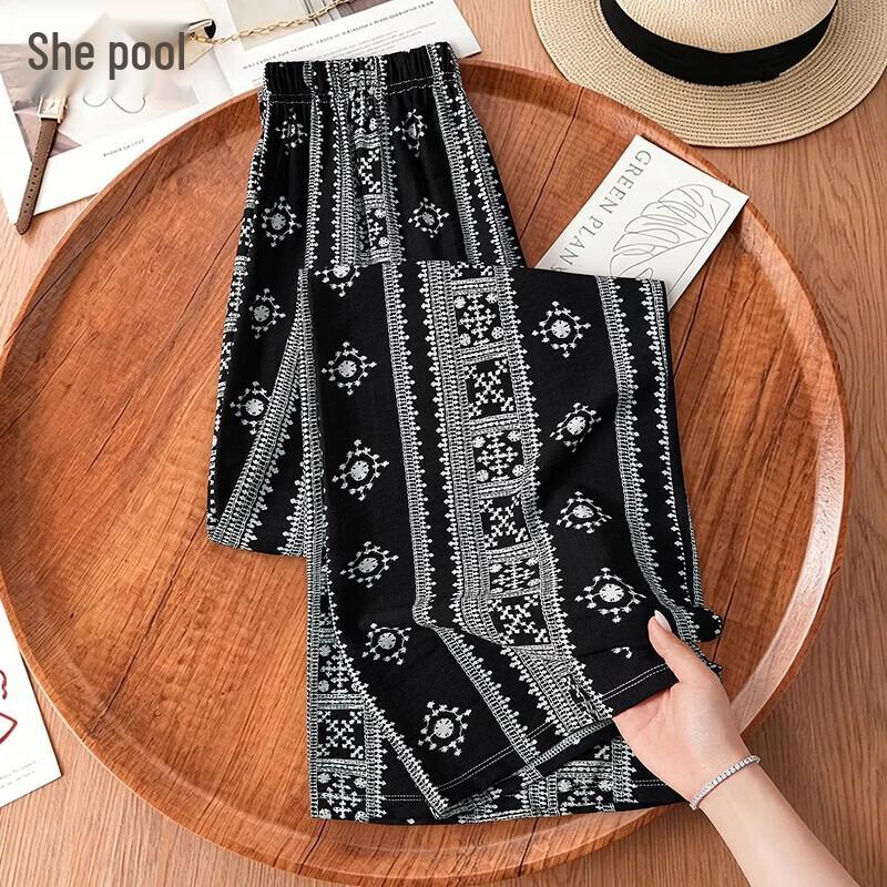 Women s Elastic Waist Printed Wide-Leg Pants One Size