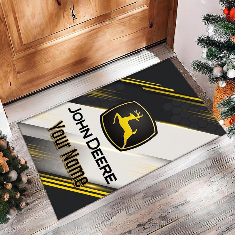 John Deere Crystal Velvet Rug, Custom Name Text Personalized Non‑Slip Floor Mat for Home Decor Gift