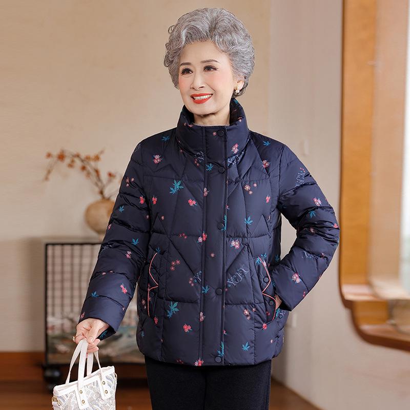 

Mom s Floral Winter Duck Down Jacket - Warm, Thick, White Outerwear for Middle-Aged & Elderly XL (Recommended 105-120 lbs) серый/фиолетовый