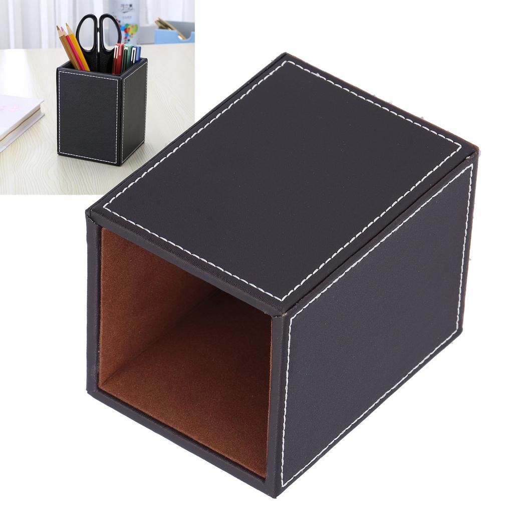 Leather Pens Holder Desktop Stationery Organizer Box Storage Gifts Office Supplies