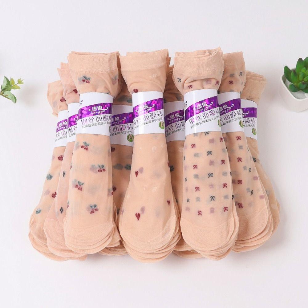 10Pairs Ultra-thin Crystal Silk Tube Socks Flower Silk Sheer Socks Women Invisible Socks  Summer
