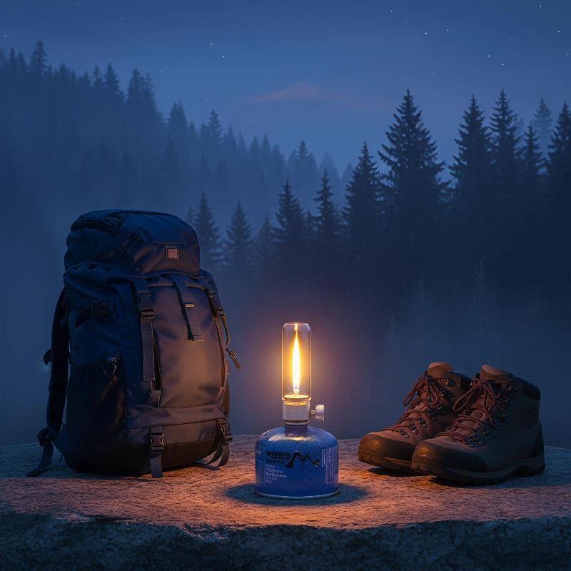 Portable Camping Gas Lantern With Stable Windproof Flame Durable Clear Glass Shade For Outdoor Hiking Backpacking Trips