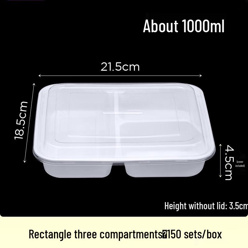 Moluo Na Thickened 3-Compartment Disposable Food Container with Domed Lid