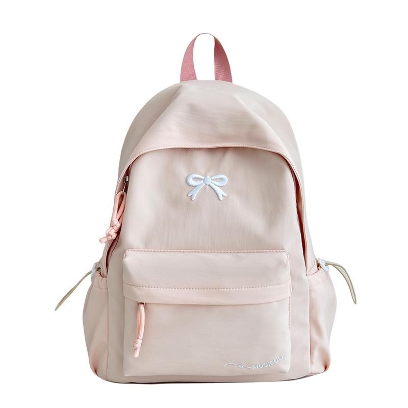 Rucksack im koreanischen Stil mit mädchenhafter Stickerei und Schleife - Leichtgewicht für College & Mittelschule