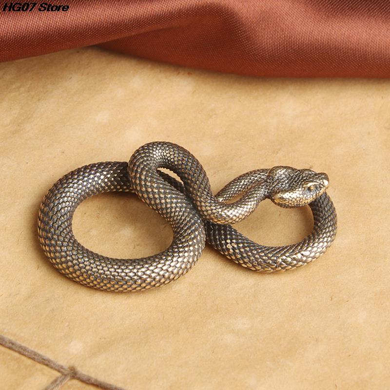 1XRetro Copper Snake Boa Ornament Decoration Tea Pet Antique Animal Figurines Miniatures Desk Living Room Home Decor Accessories