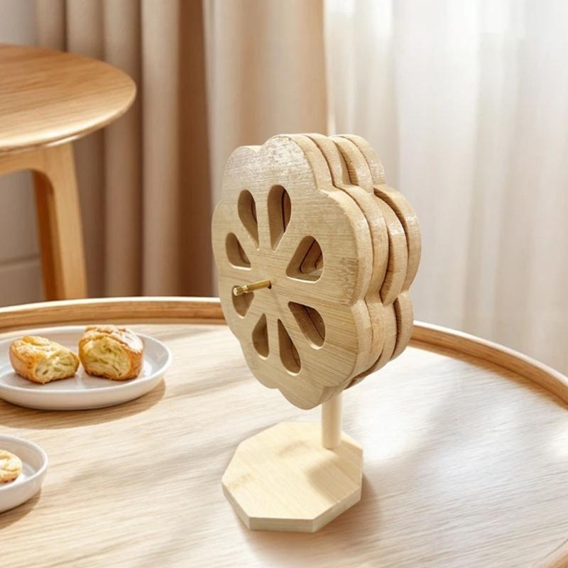 Decorative Windmill Shape Bamboos Trivet with Stand Heatproof Pot Pan Pad For Dining Table Kitchen Essential