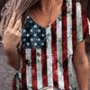 Summer V-neck 3D American Flag Printed Top Fashionable Casual Short Sleeved Women's T-shirts