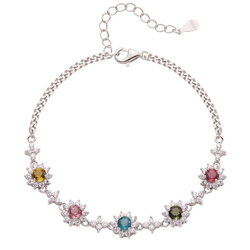 

Sunflower Flower Natural Gemstone Tourmaline Bracelet Women S S925 Sterling Silver Color Treasure Bracelet Earrings